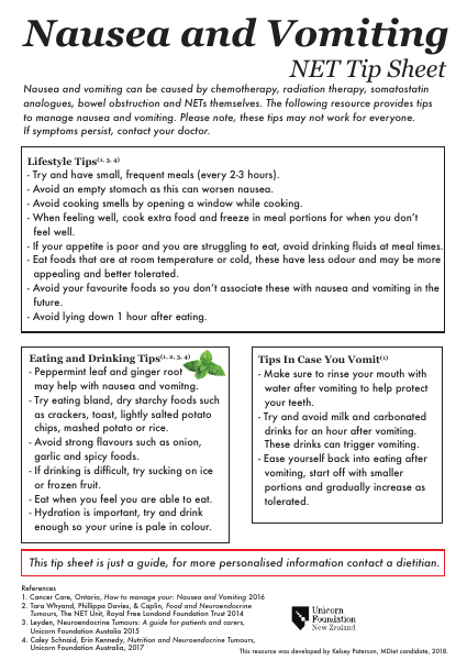 Nausea and vomiting tip sheet – Neuroendocrine Cancer New Zealand